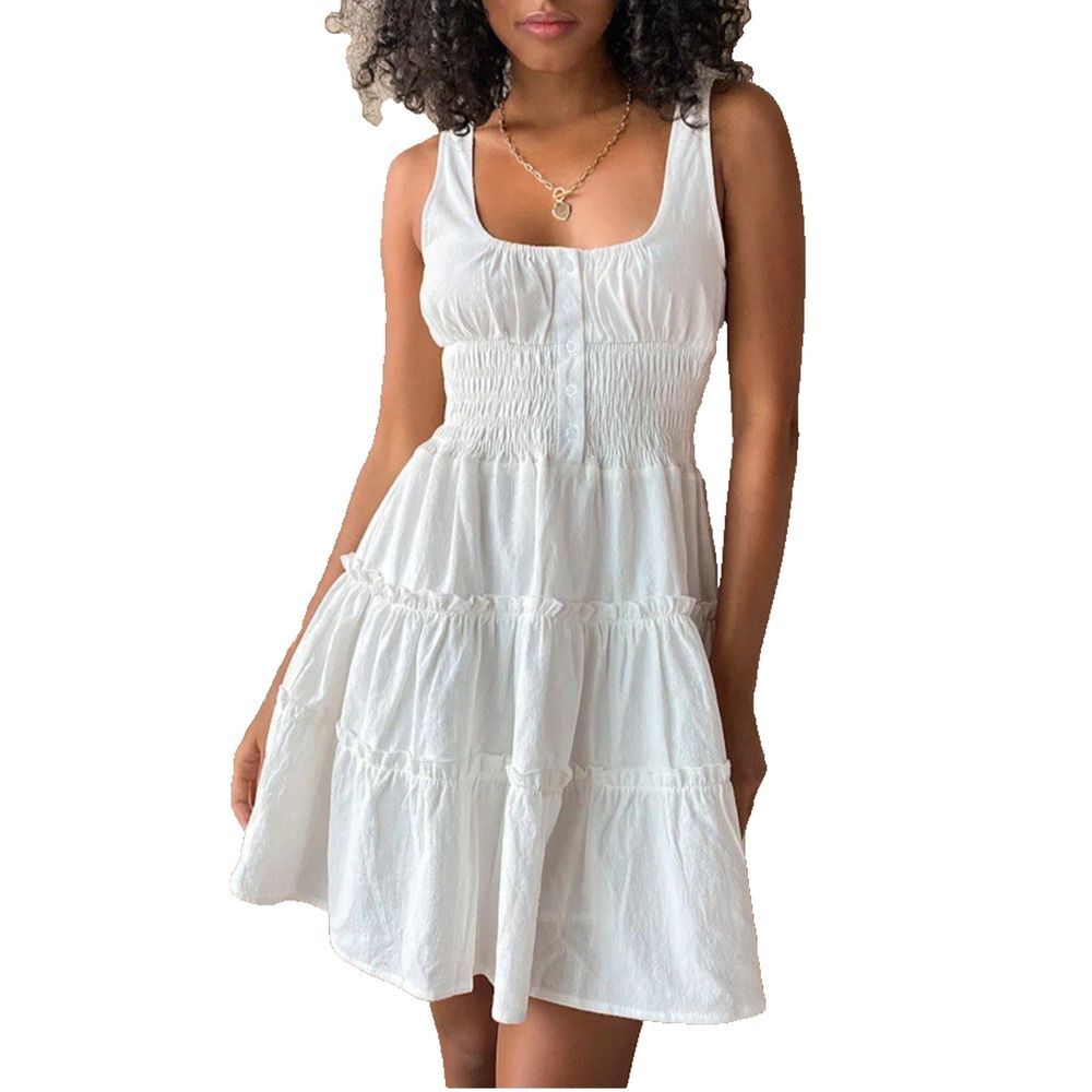 Lulu’s Fairy Your Sunny Day White Tiered Smocked Mini Dress Coquette Cottage S
